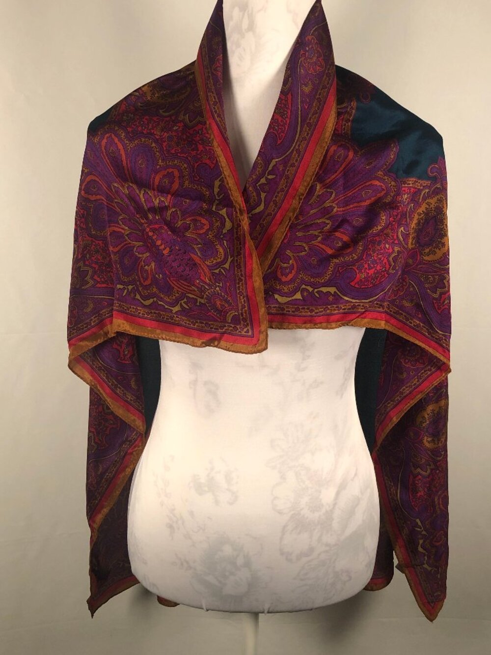 Vintage Anne Klein for Vera Companies Jewel Tone Silk Blend Scarf - Picture 8 of 14